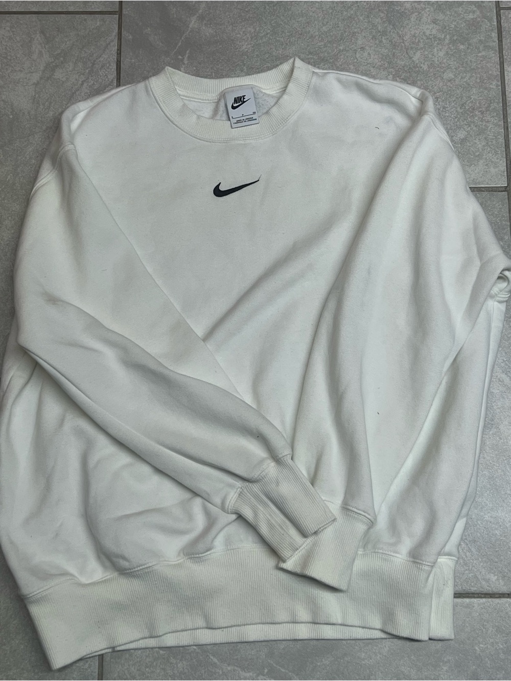 Nike Women’s White Crewneck Sweatshirt with Black Swoosh